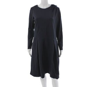 Le Muse Womens Shift Dress Long Sleeve Knee Length Black Round Neck Size M